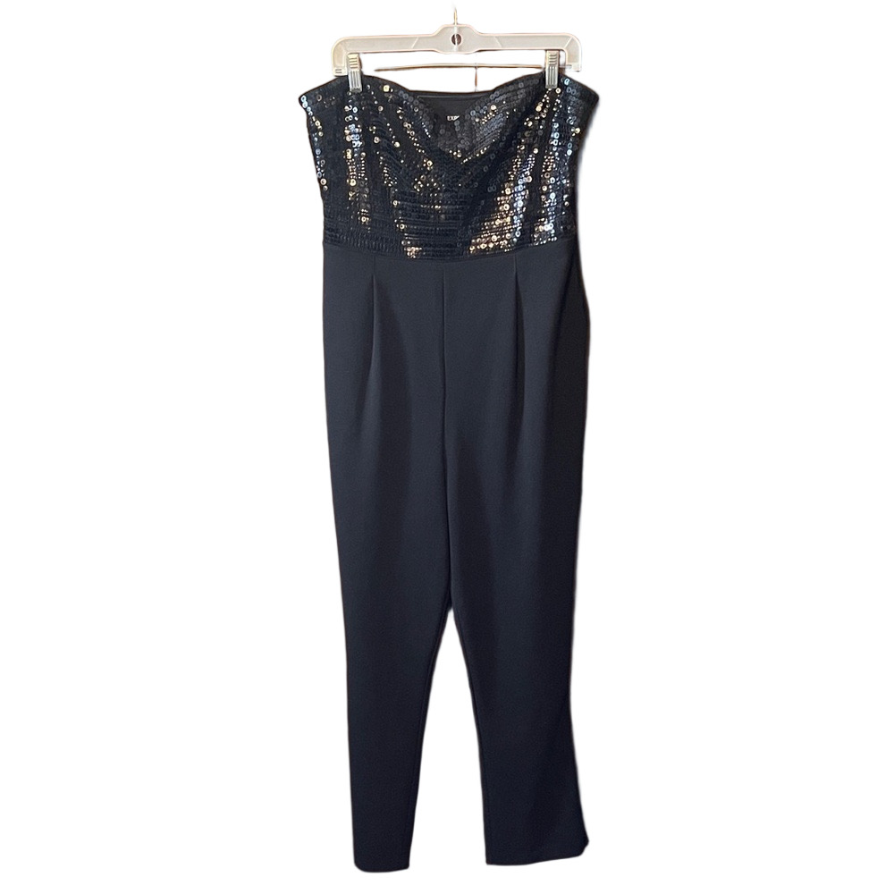 Express Black Sequin Strapless Jumpsuit
